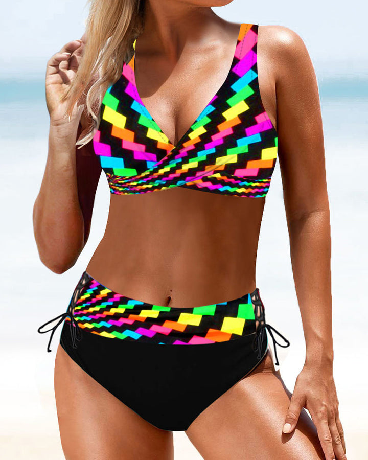 Kalia | Printed Bikini Set with V Neck Top