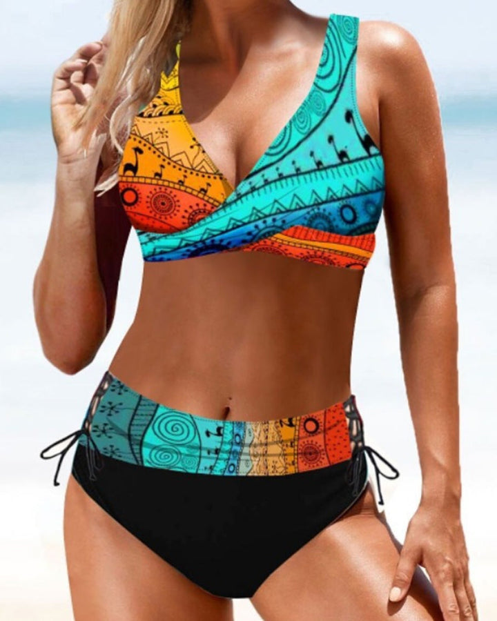 Kalia | Printed Bikini Set with V Neck Top