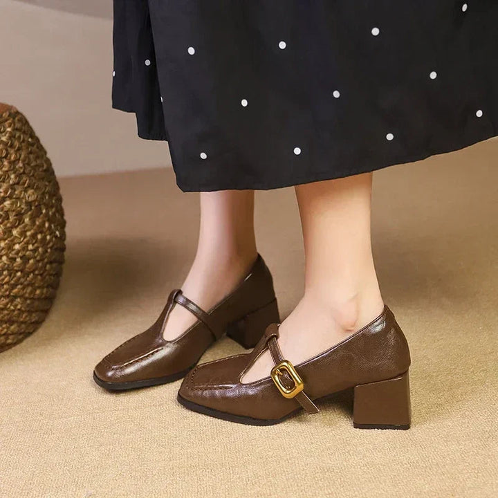 Kallie | Square Toe Mary Jane Heels with Buckle Strap