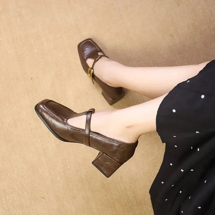 Kallie | Square Toe Mary Jane Heels with Buckle Strap