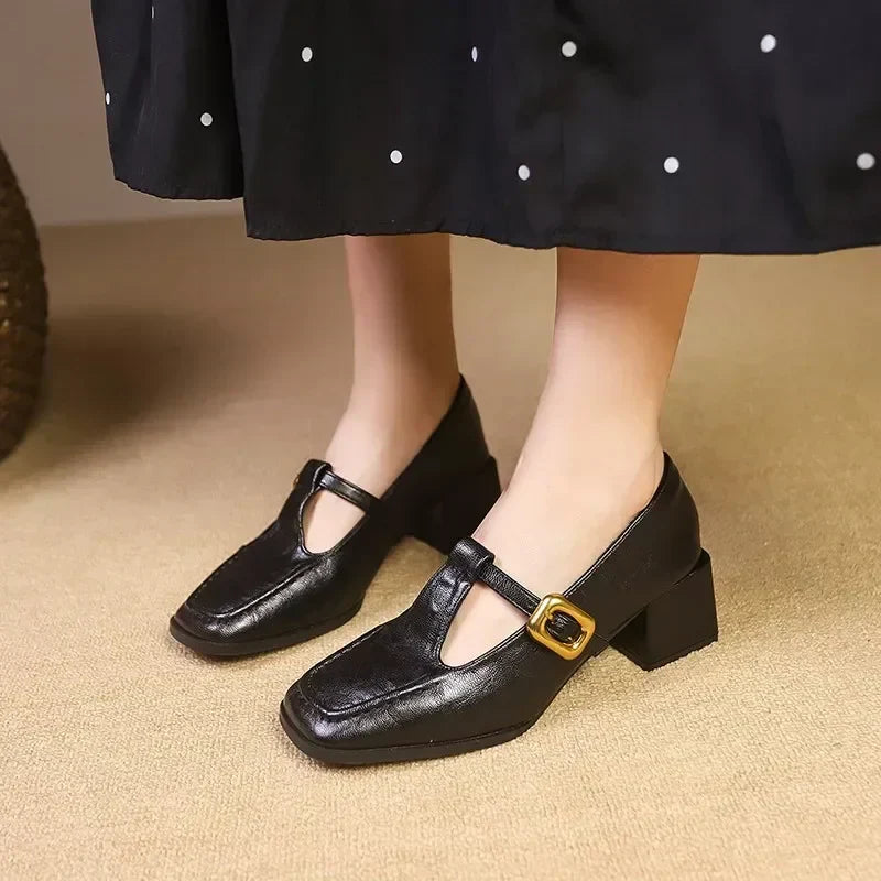 Kallie | Square Toe Mary Jane Heels with Buckle Strap