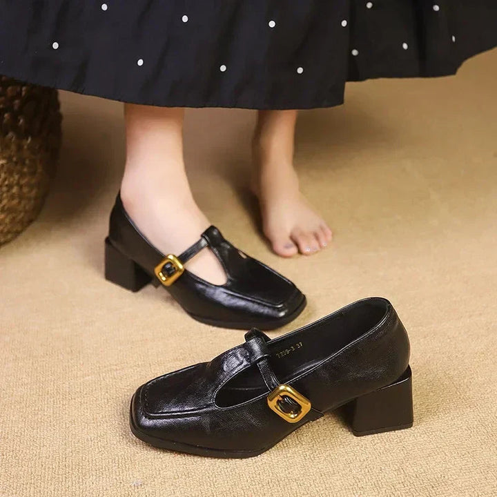 Kallie | Square Toe Mary Jane Heels with Buckle Strap