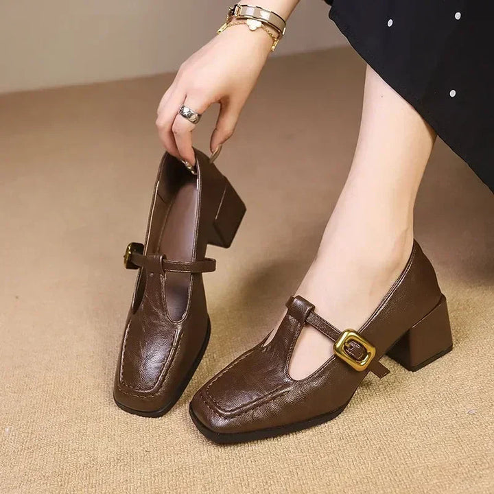 Kallie | Square Toe Mary Jane Heels with Buckle Strap