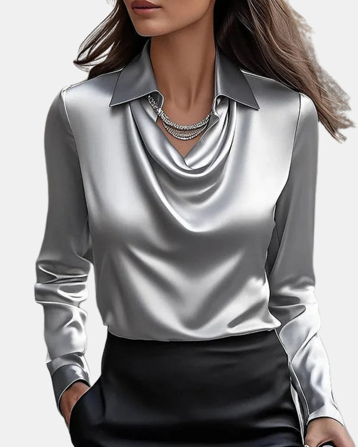 Kalyvynna | Sophisticated Satin Blouse with Draped Neck