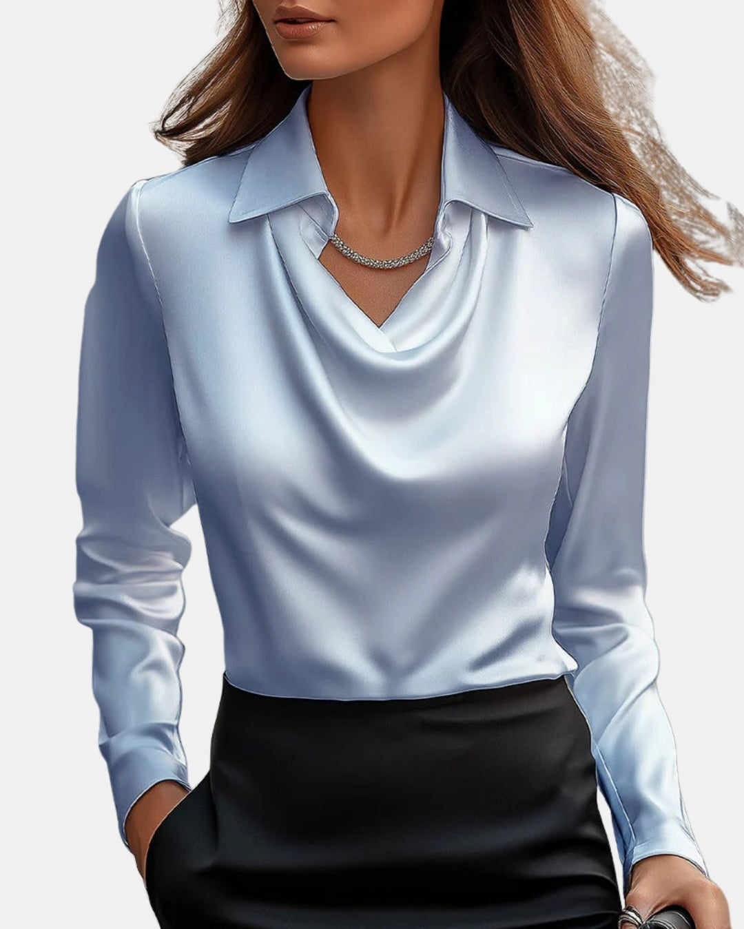 Kalyvynna | Sophisticated Satin Blouse with Draped Neck