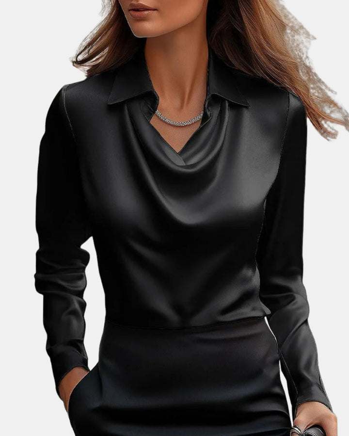Kalyvynna | Sophisticated Satin Blouse with Draped Neck