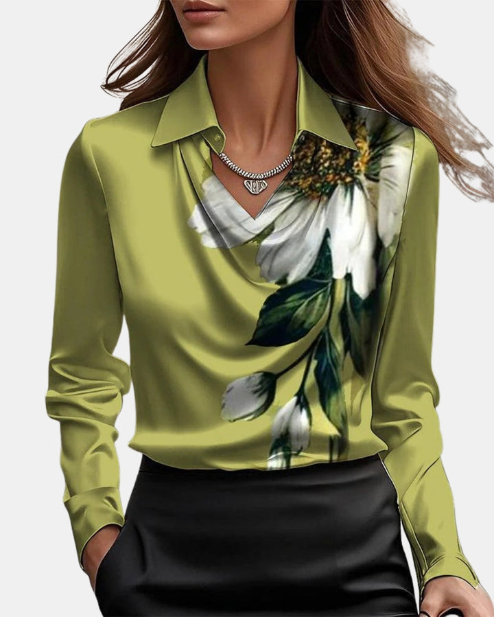 Kalyvynna | Sophisticated Satin Blouse with Draped Neck