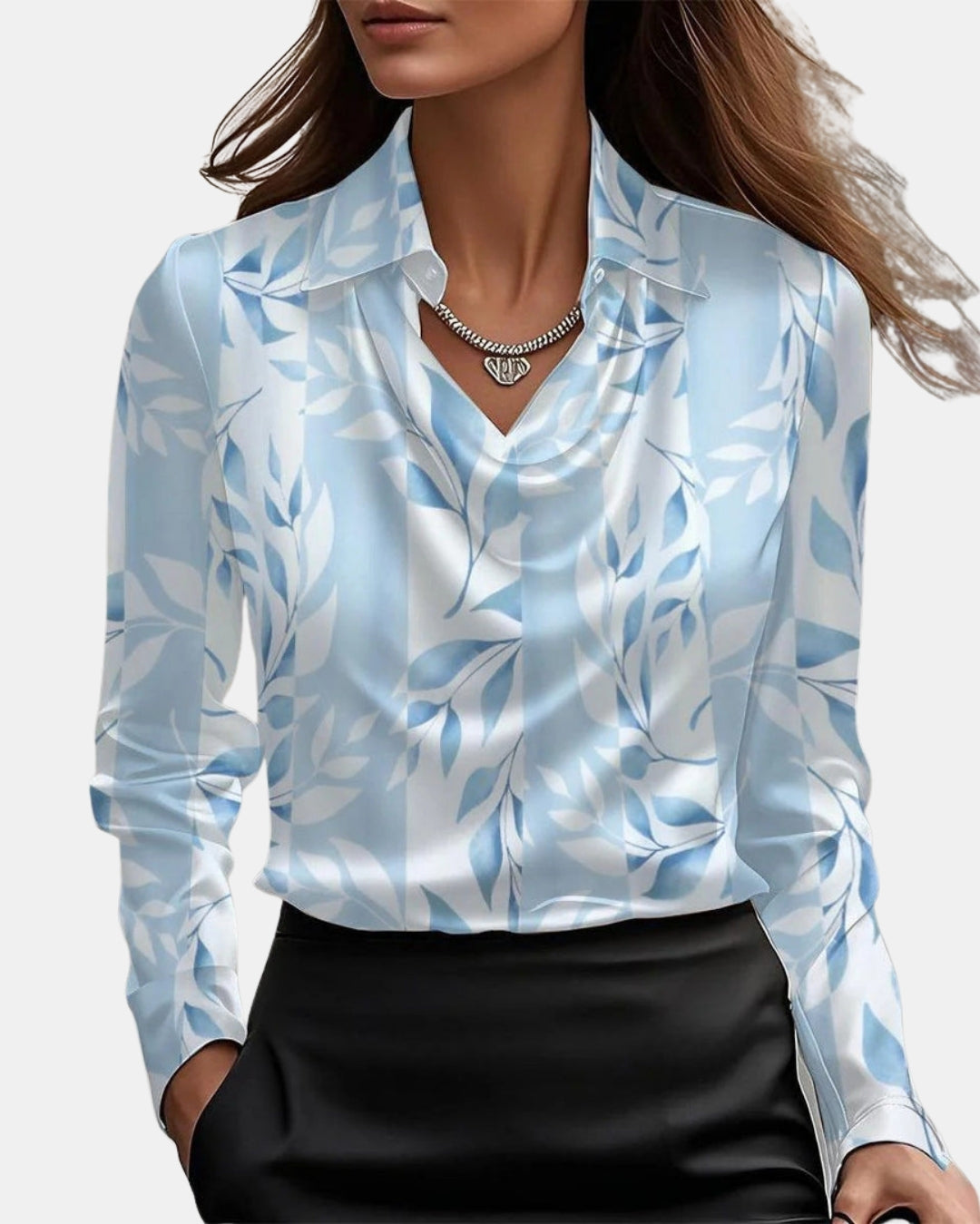 Kalyvynna | Sophisticated Satin Blouse with Draped Neck