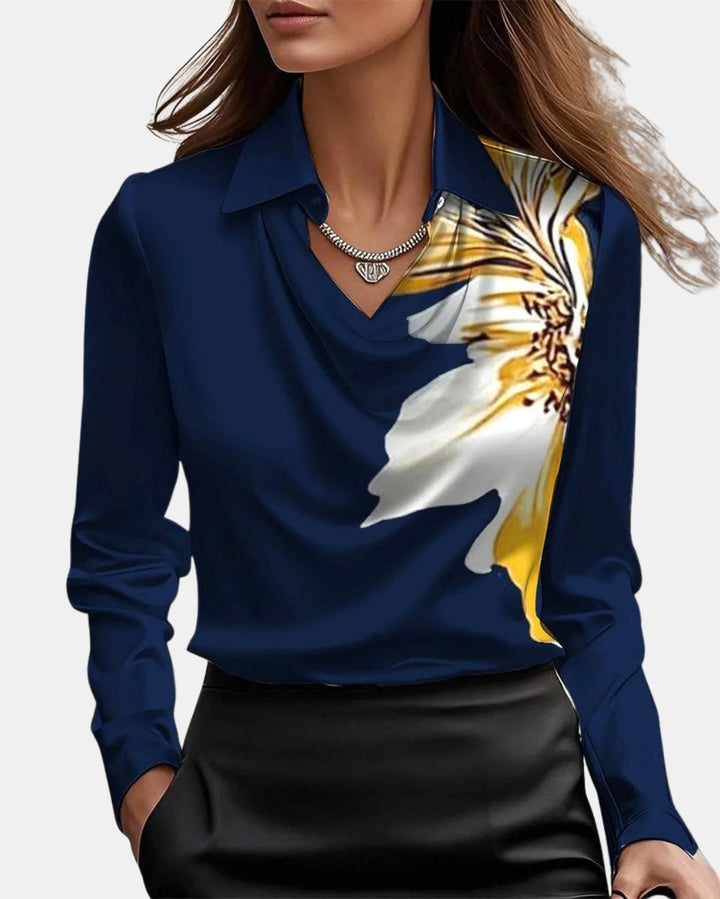 Kalyvynna | Sophisticated Satin Blouse with Draped Neck