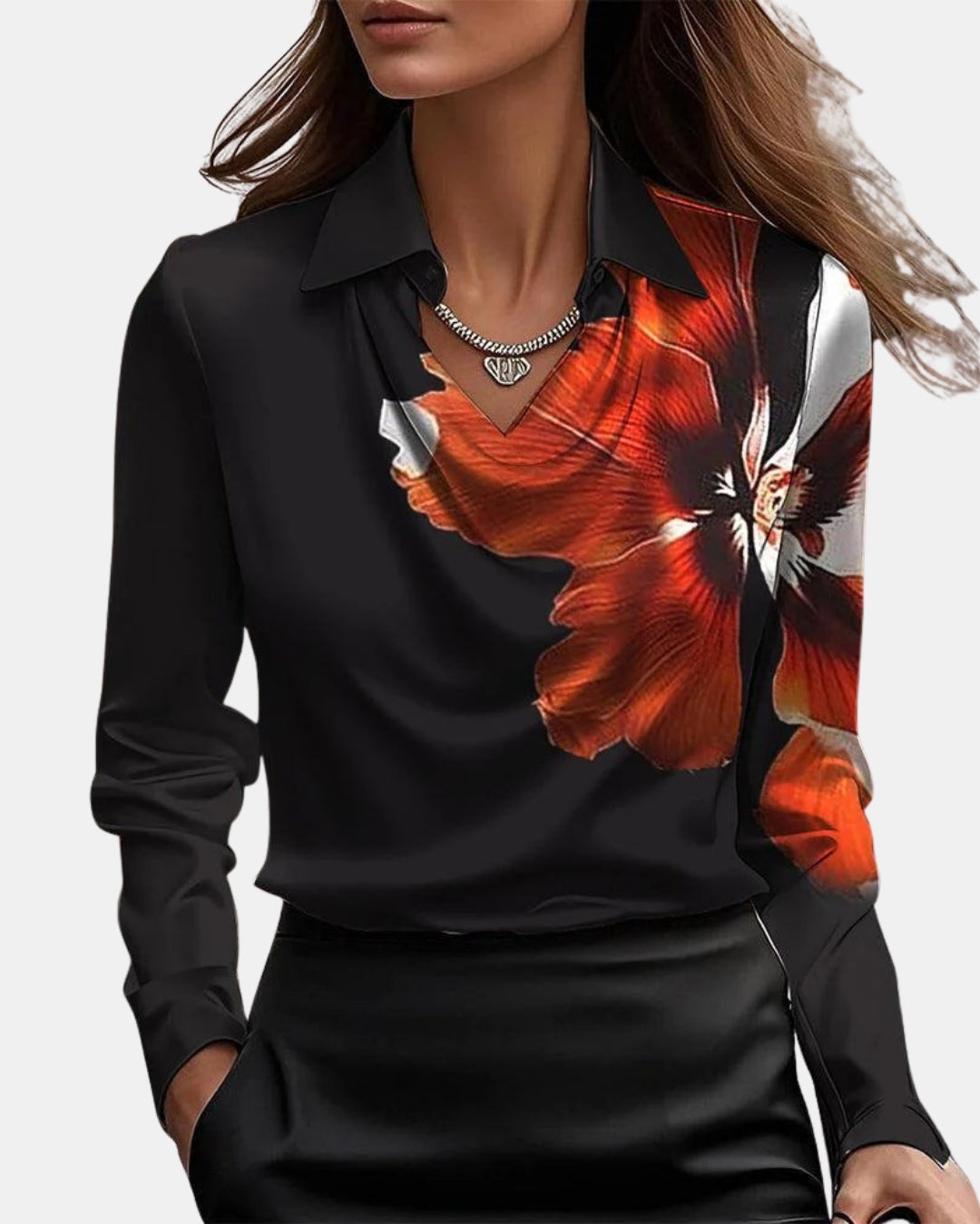 Kalyvynna | Sophisticated Satin Blouse with Draped Neck
