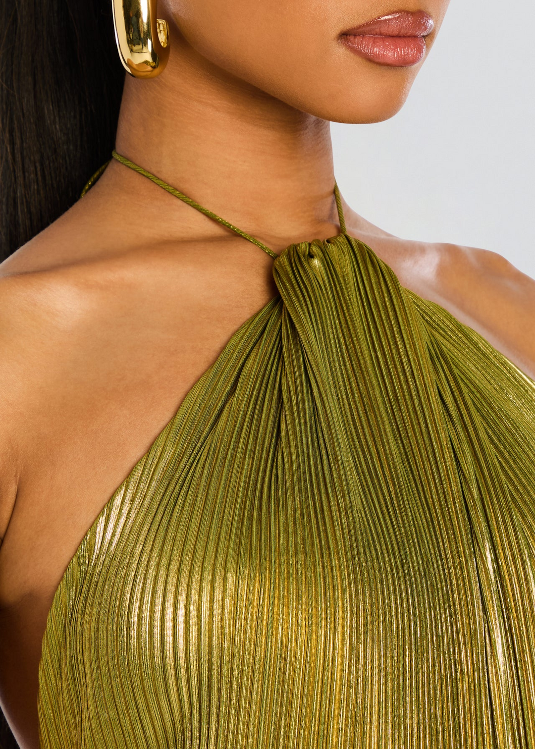 Karyndora | Elegant Pleated Halter Maxi Dress with Front Slit
