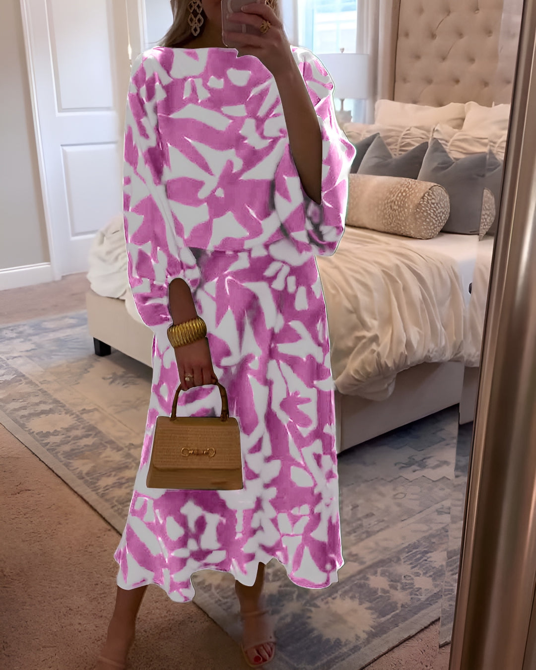 Katerina | Printed Midi Skirt Set with Blouse