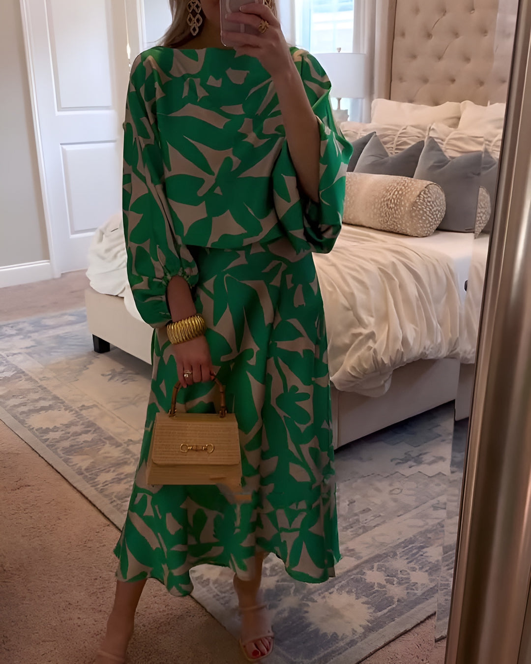 Katerina | Printed Midi Skirt Set with Blouse