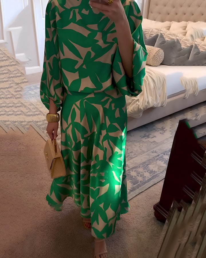 Katerina | Printed Midi Skirt Set with Blouse