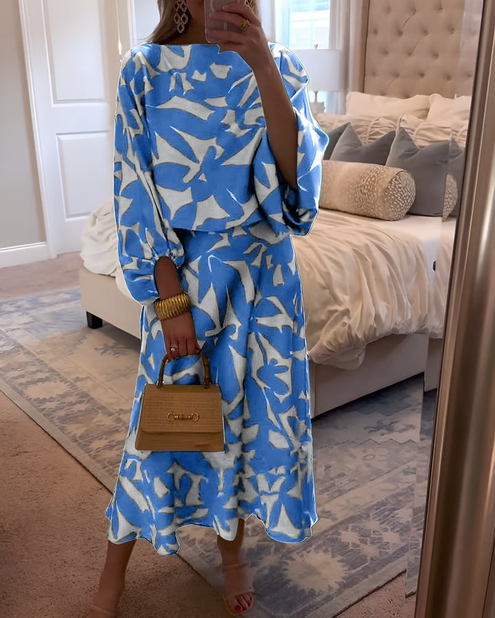 Katerina | Printed Midi Skirt Set with Blouse