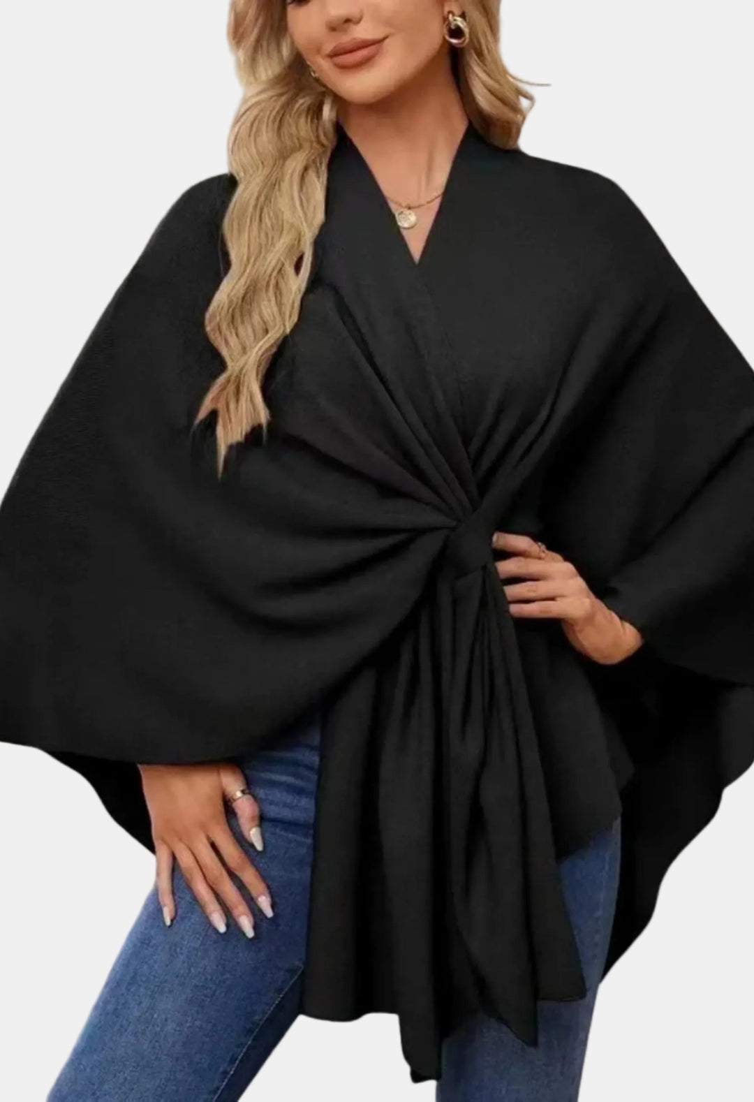 Kaylani | Elegant Draped Poncho with Front Knot