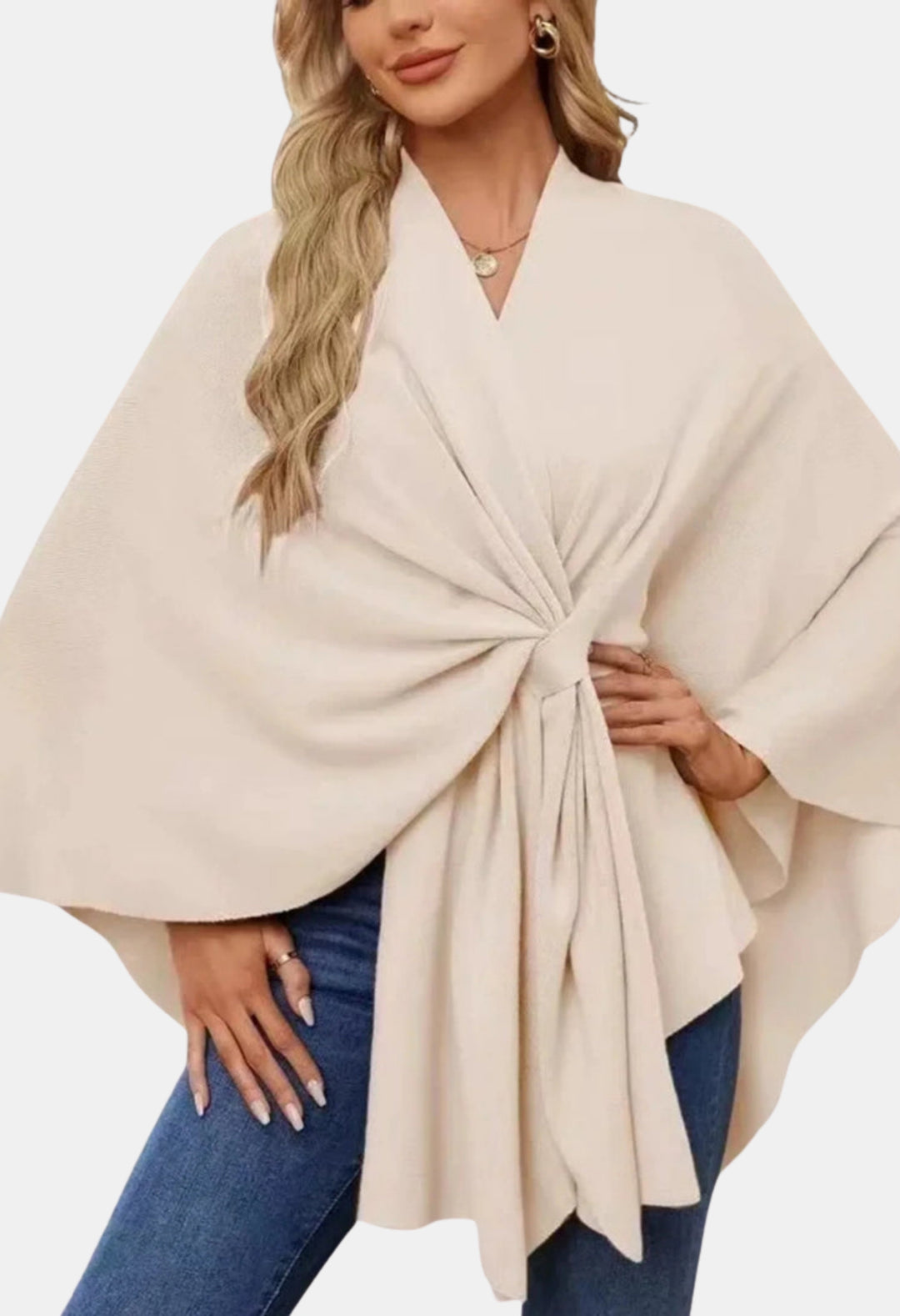 Kaylani | Elegant Draped Poncho with Front Knot