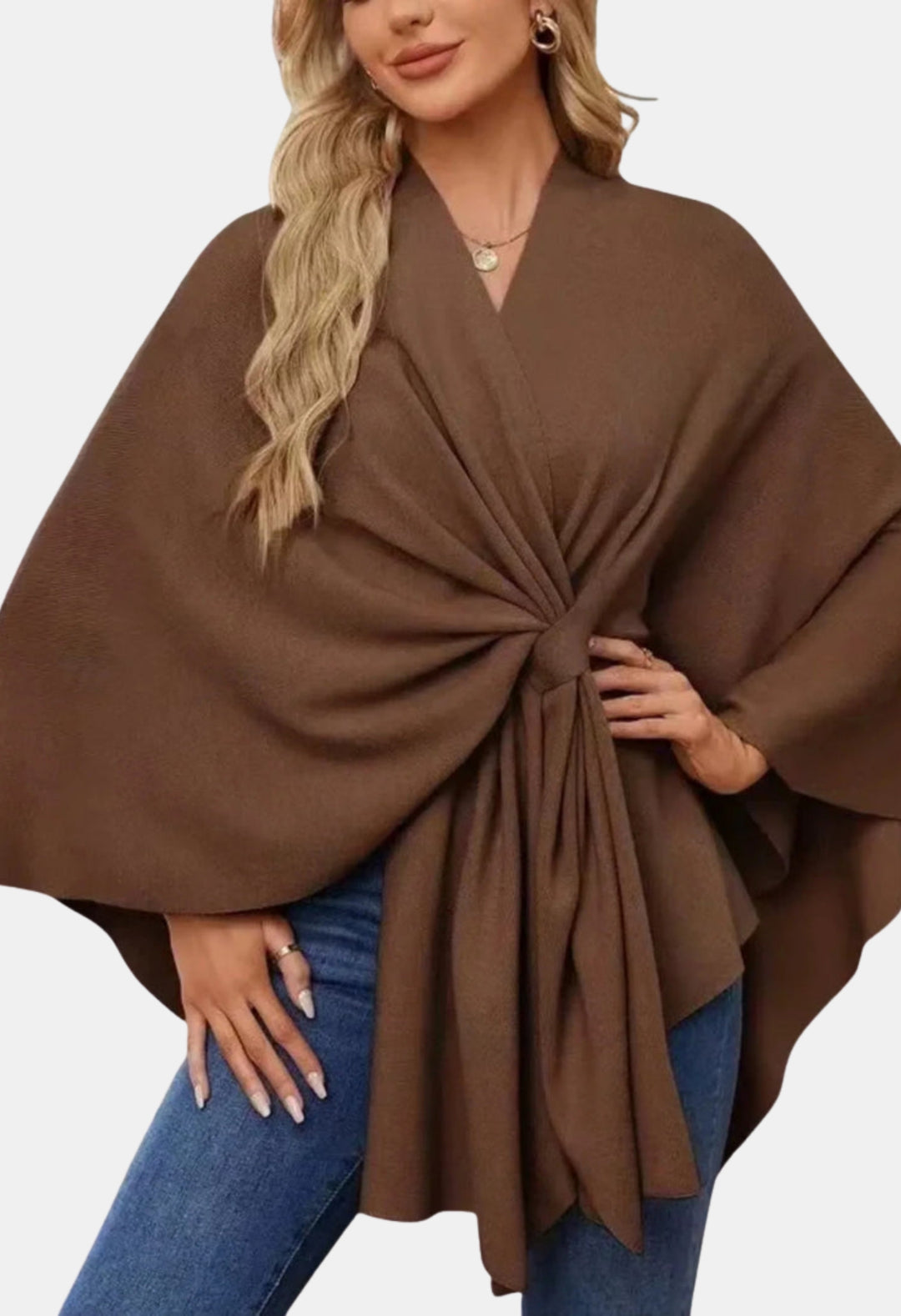 Kaylani | Elegant Draped Poncho with Front Knot