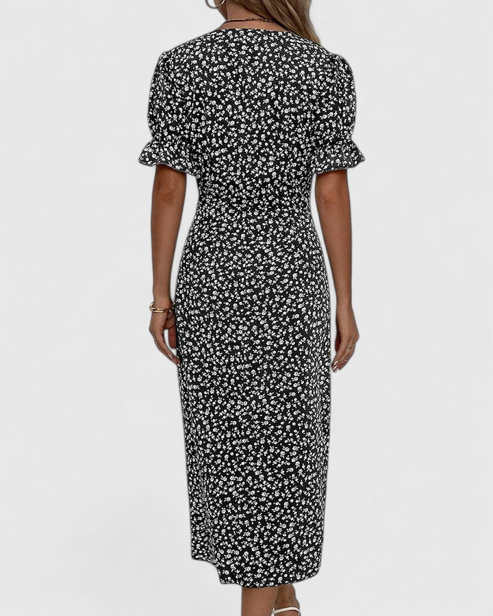 Keloria | Wrap Midi Dress with Button Detail