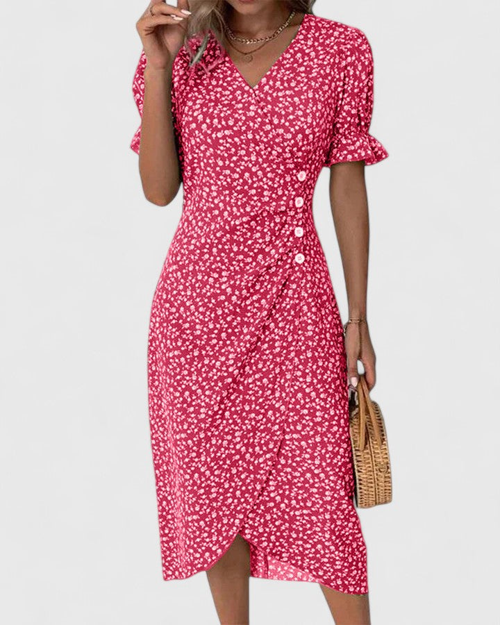 Keloria | Wrap Midi Dress with Button Detail