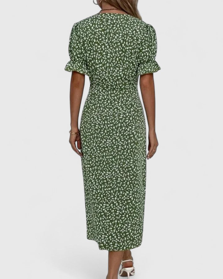Keloria | Wrap Midi Dress with Button Detail