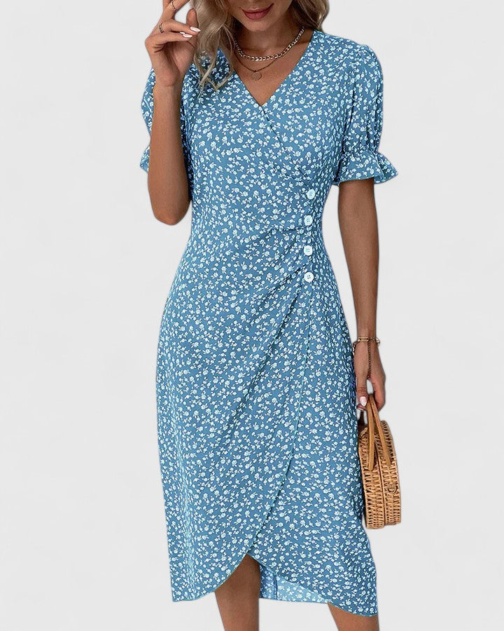 Keloria | Wrap Midi Dress with Button Detail