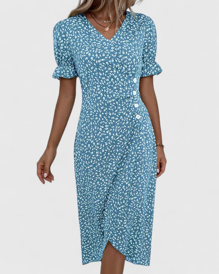 Keloria | Wrap Midi Dress with Button Detail