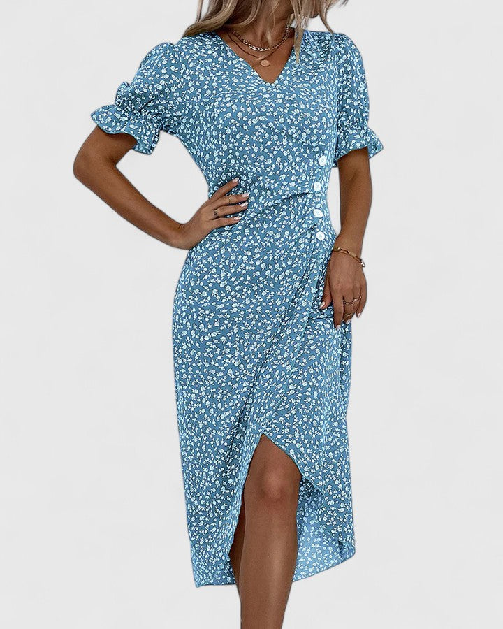 Keloria | Wrap Midi Dress with Button Detail