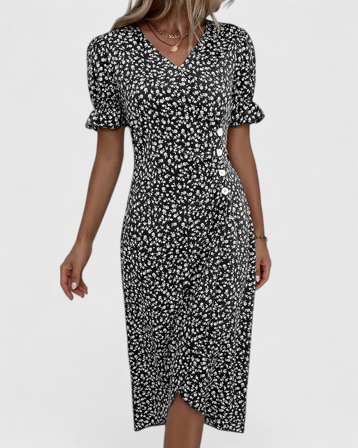 Keloria | Wrap Midi Dress with Button Detail