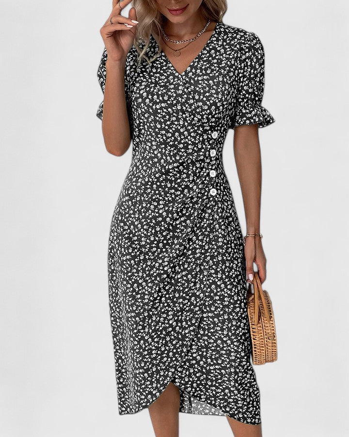 Keloria | Wrap Midi Dress with Button Detail
