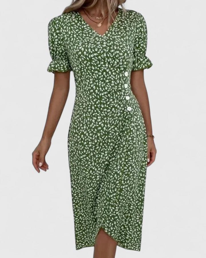 Keloria | Wrap Midi Dress with Button Detail
