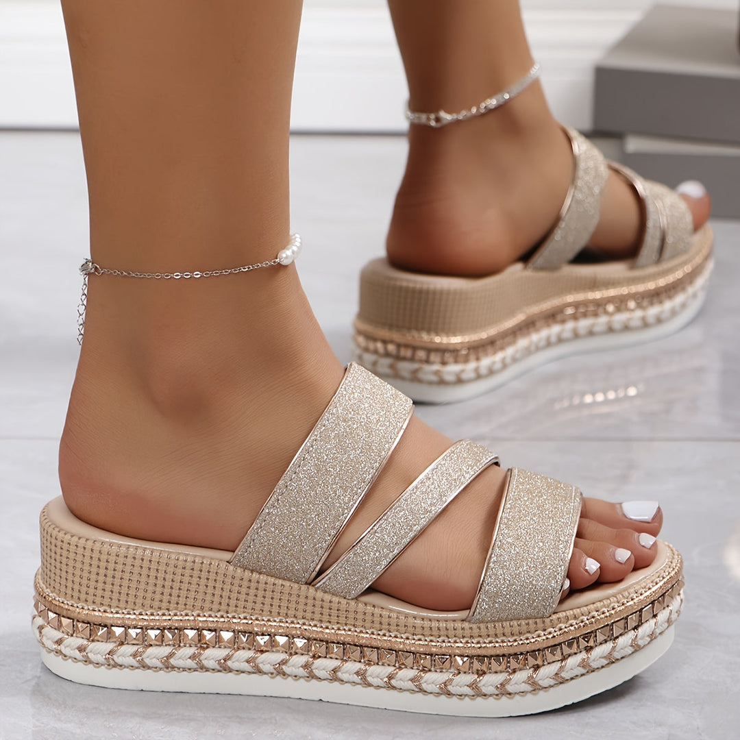 Kendall | Platform Sandals With Glitter Strap Design