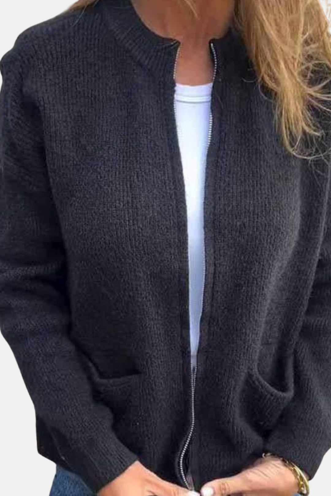 Kenley | Zip Front Knit Cardigan with Pockets