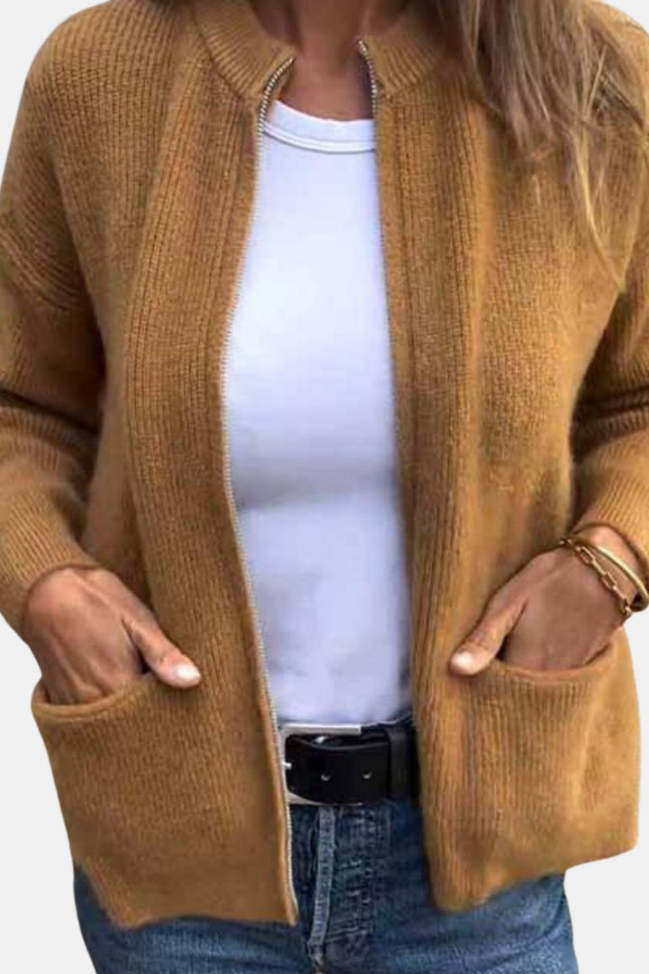 Kenley | Zip Front Knit Cardigan with Pockets