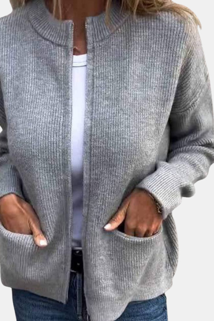 Kenley | Zip Front Knit Cardigan with Pockets
