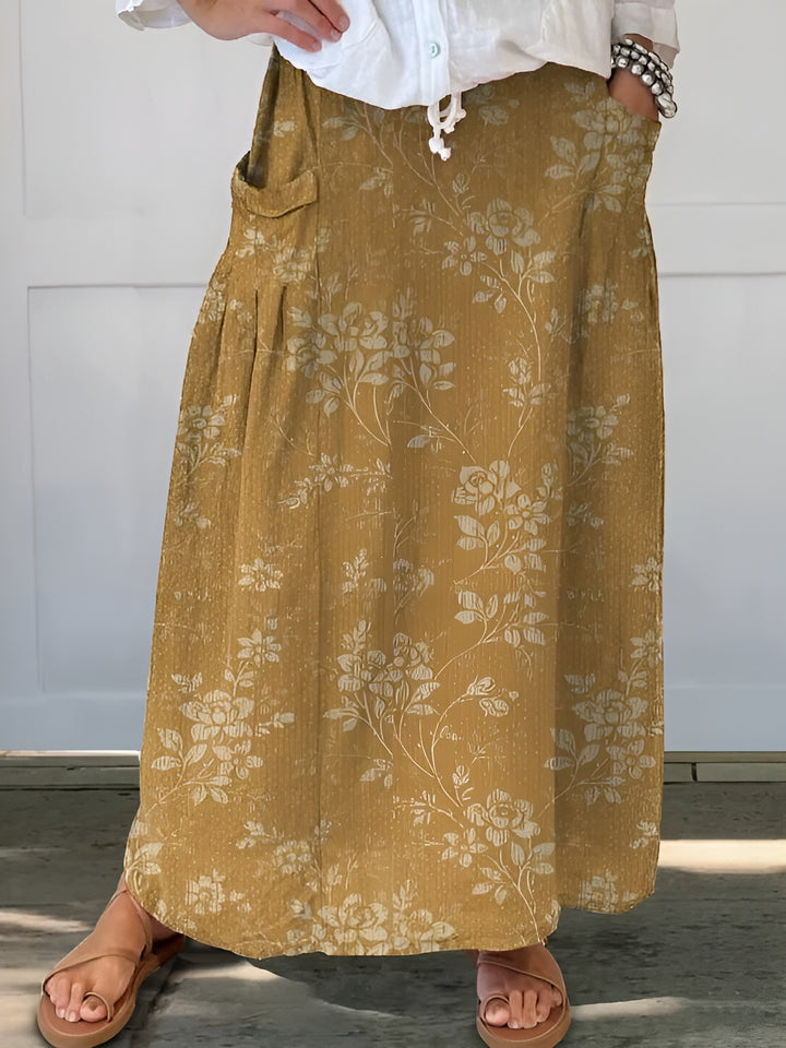 Kiara | Vintage Floral Midi Skirt with Pockets