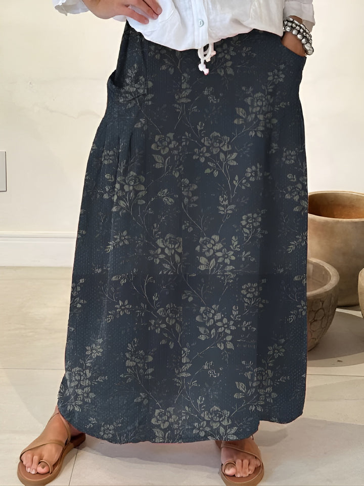 Kiara | Vintage Floral Midi Skirt with Pockets