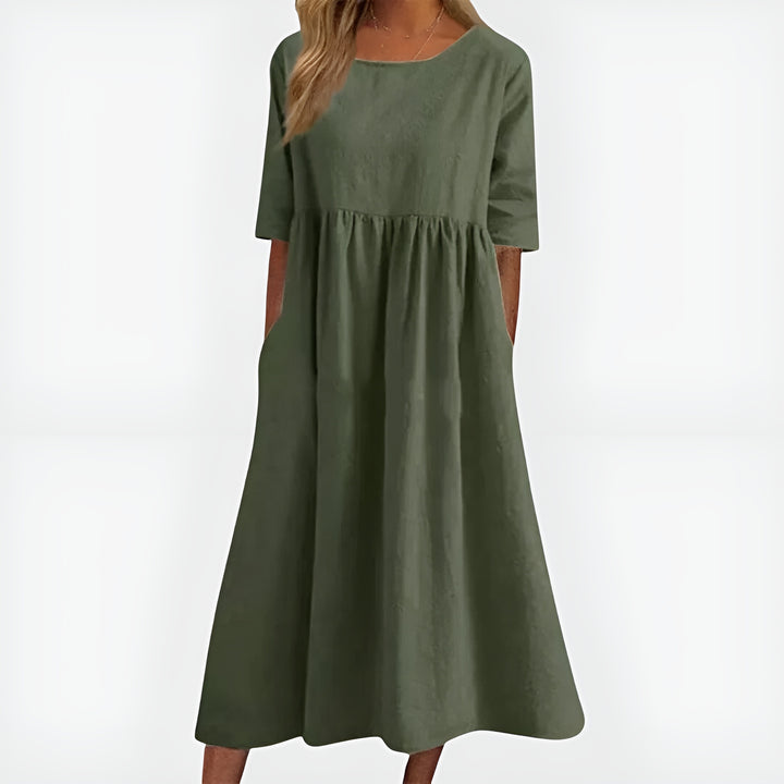 Kirelina | Classic Midi Dress with Round Neck