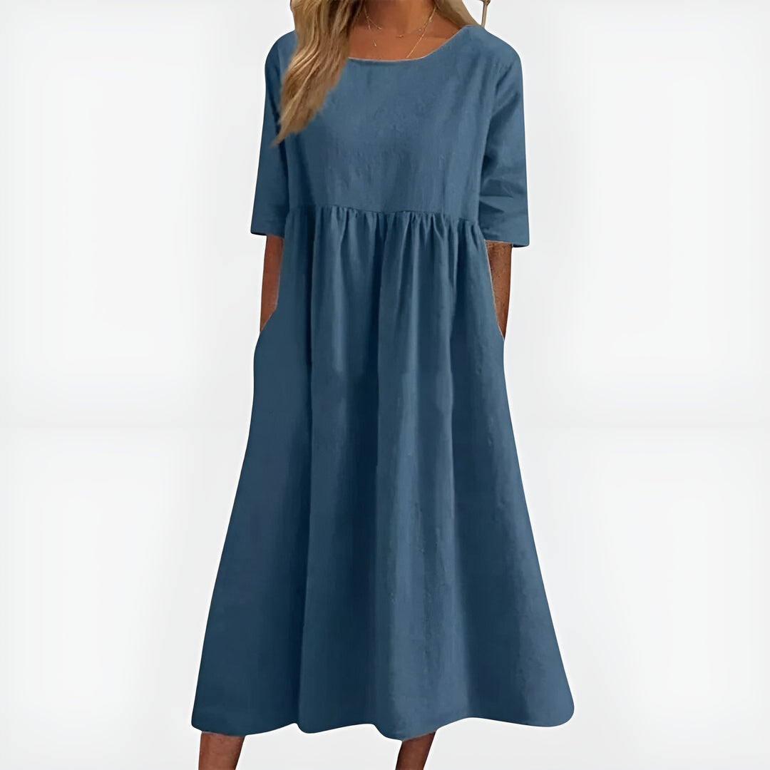 Kirelina | Classic Midi Dress with Round Neck