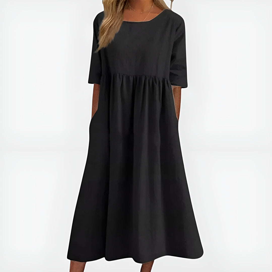 Kirelina | Classic Midi Dress with Round Neck