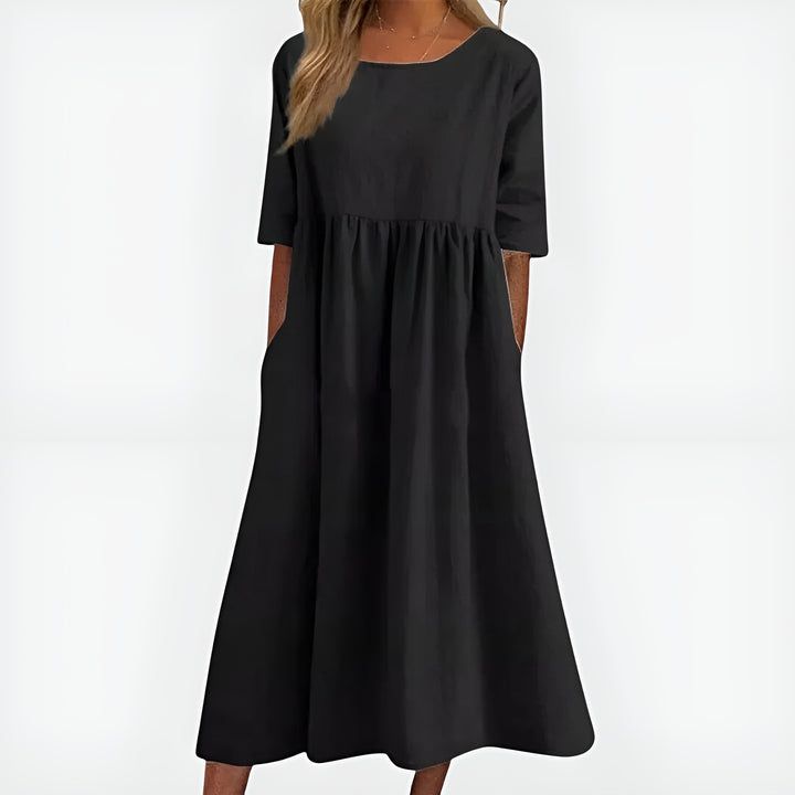Kirelina | Classic Midi Dress with Round Neck