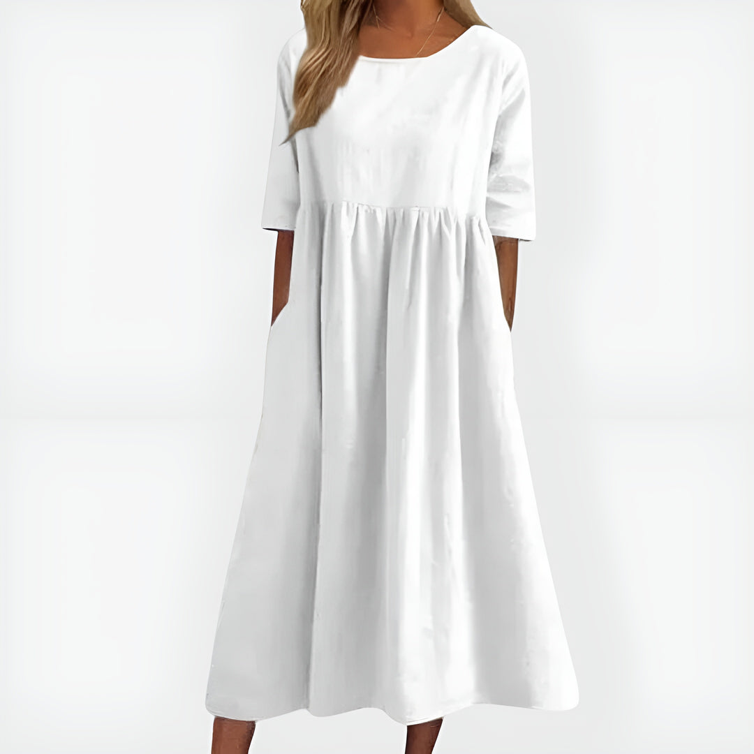 Kirelina | Classic Midi Dress with Round Neck