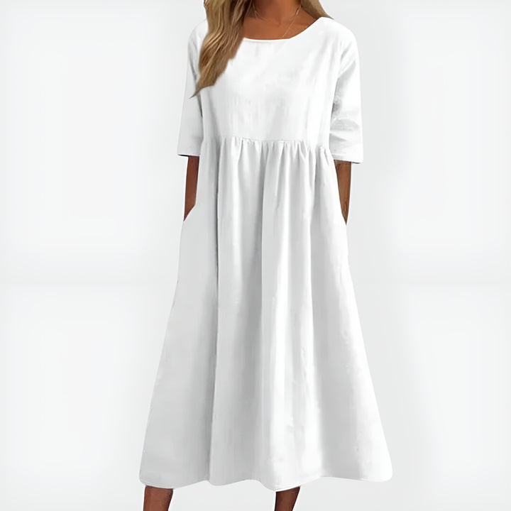 Kirelina | Classic Midi Dress with Round Neck
