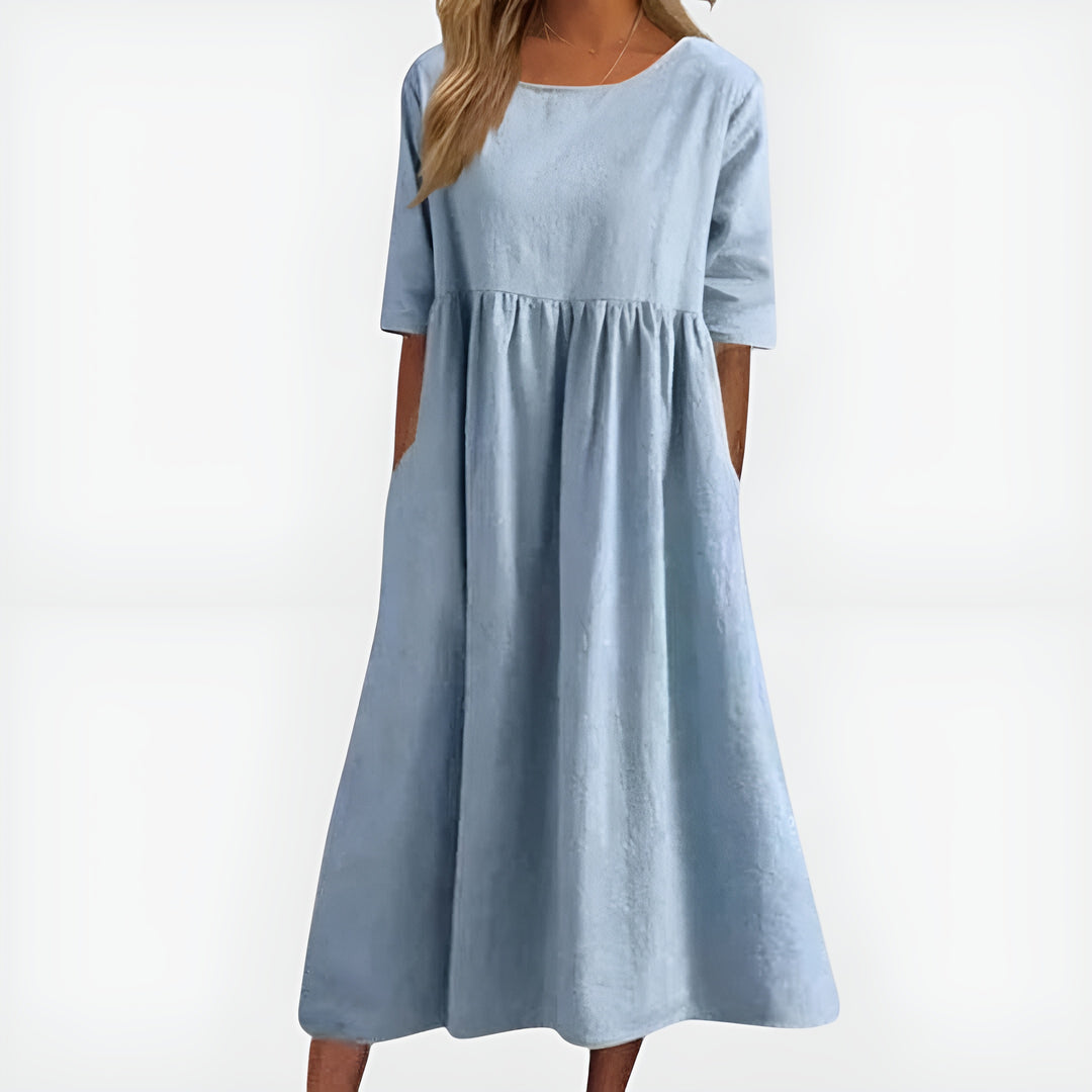Kirelina | Classic Midi Dress with Round Neck