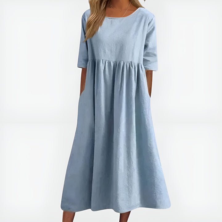 Kirelina | Classic Midi Dress with Round Neck
