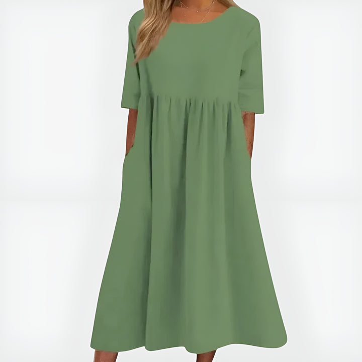 Kirelina | Classic Midi Dress with Round Neck