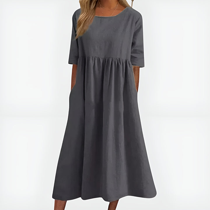 Kirelina | Classic Midi Dress with Round Neck