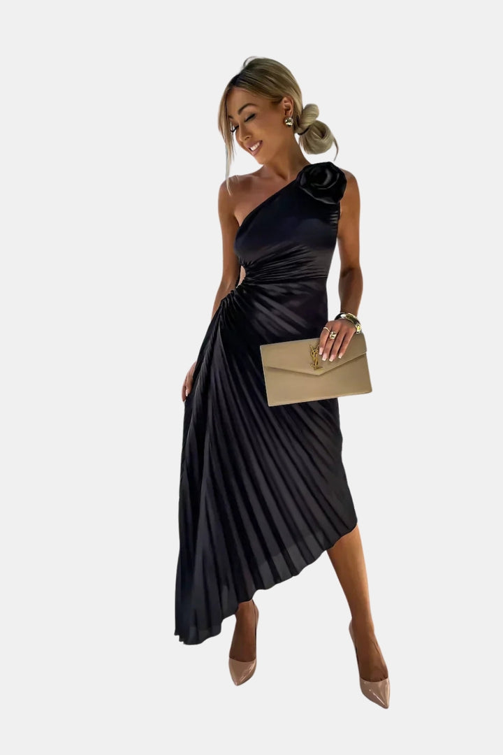 Kirevzara | Wedding Guest One Shoulder Pleated Midi Dress