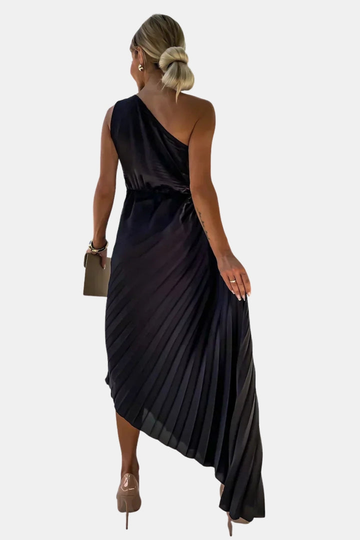 Kirevzara | Wedding Guest One Shoulder Pleated Midi Dress