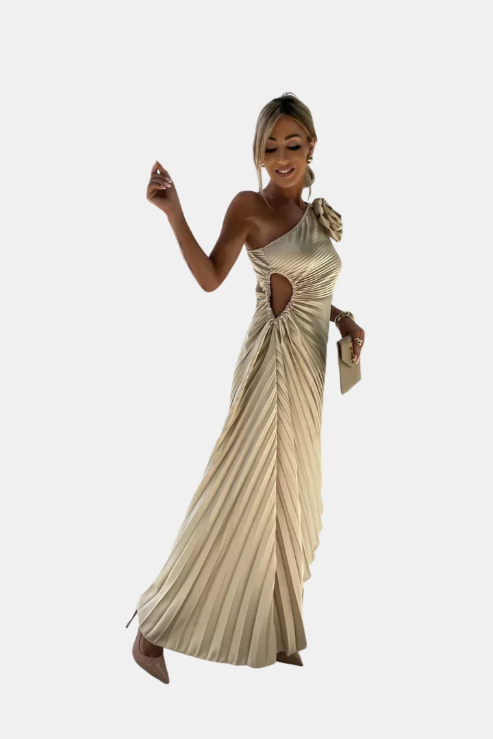Kirevzara | Wedding Guest One Shoulder Pleated Midi Dress